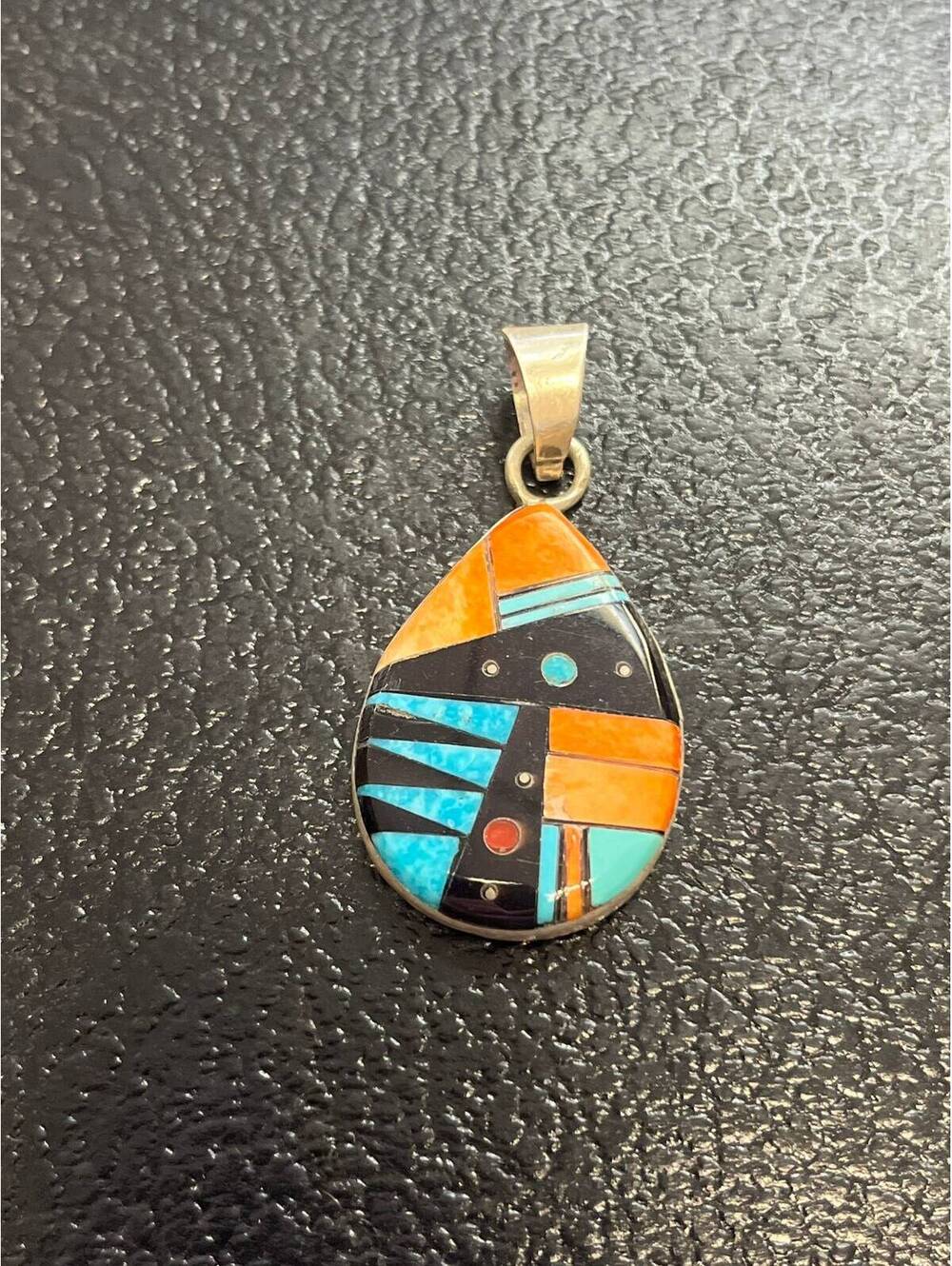 Native American Navajo handmade sterling silver multi stone pendant 1.5”